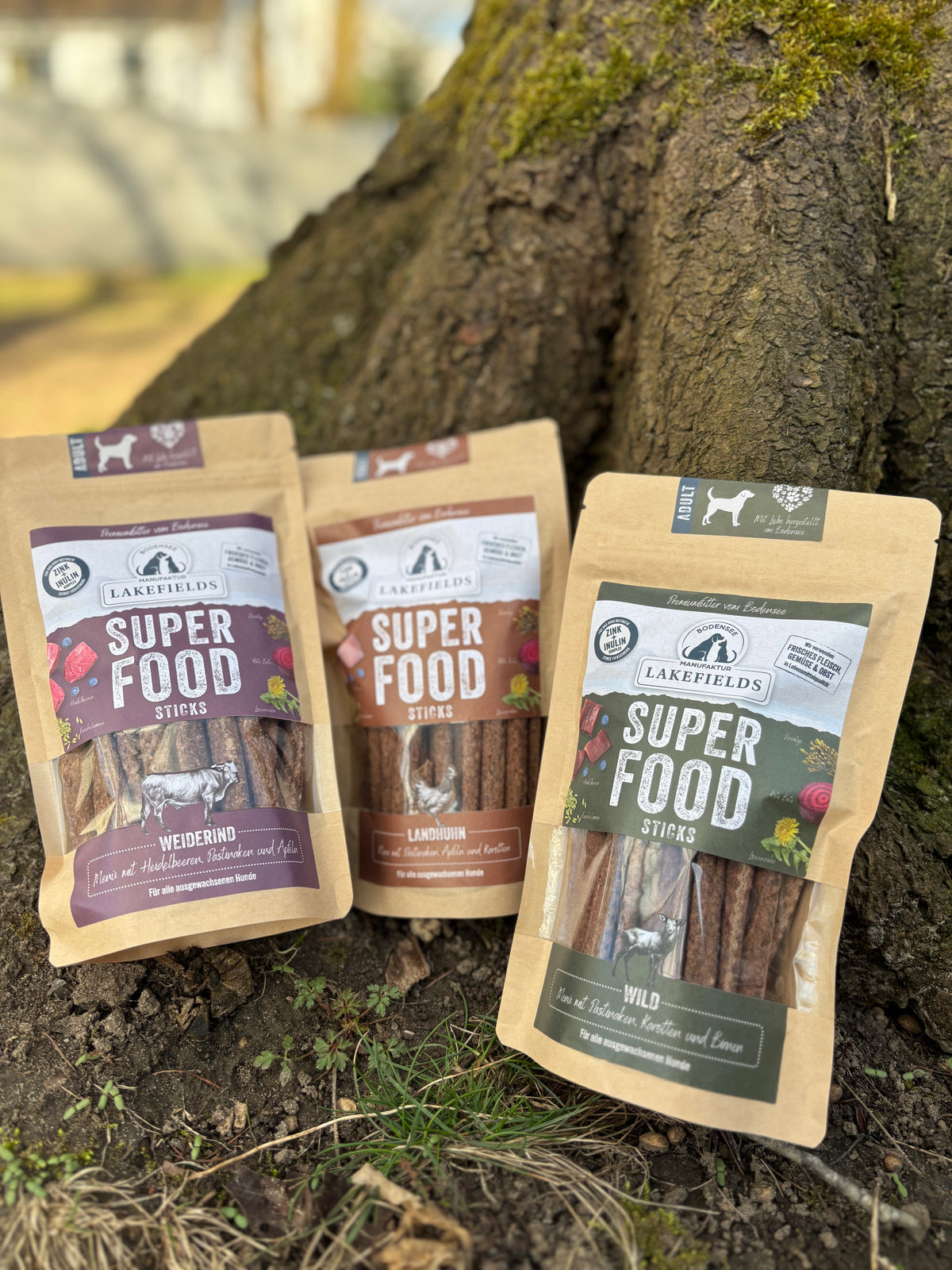 3er Pack Lakefields Sticks für Hunde Rind, Wild, Huhn