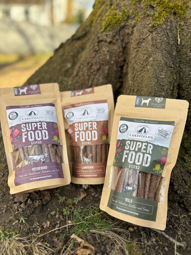 3er Pack Lakefields Sticks für Hunde Rind, Wild, Huhn