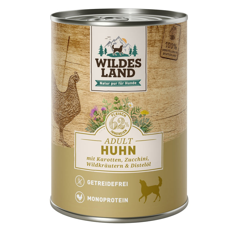 Nassfutter für Hunde Wildes Land Classic Adult Huhn mit Karotte