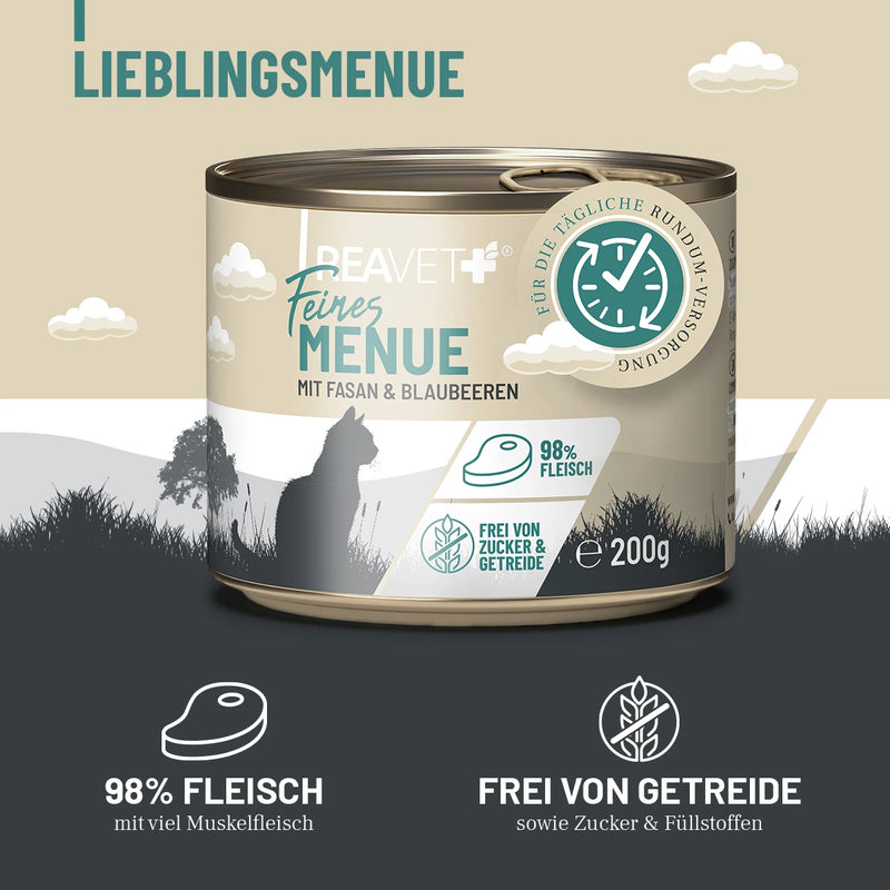 REAVET Feines Menü für Katzen - Huhn mit Fasan & Blaubeeren 200g