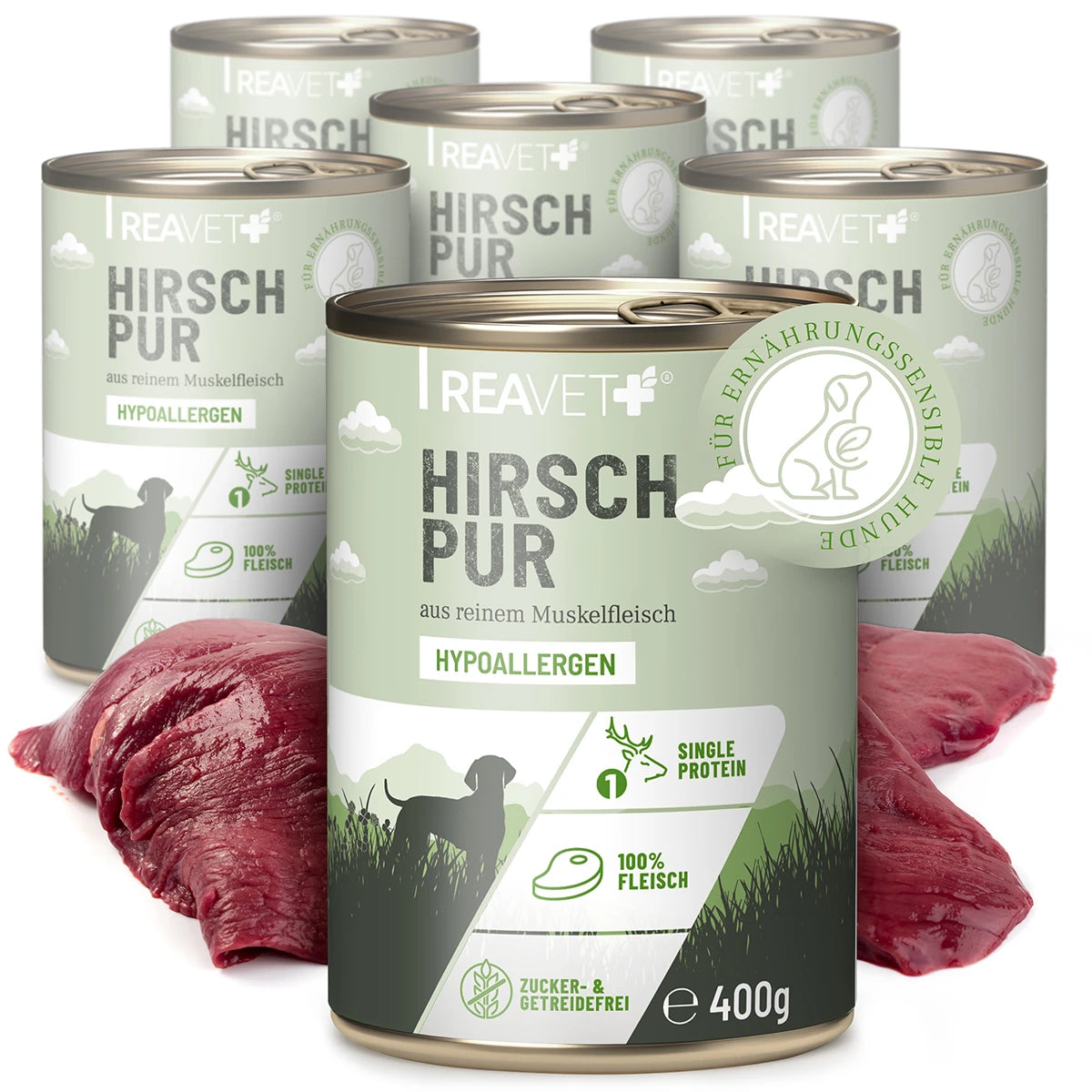 Reavet Nassfutter Hirsch pur für Hunde
